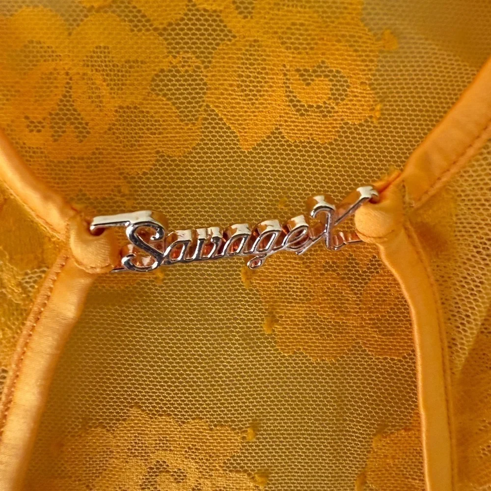 Savage x Fenty Strap Up Long-Sleeve Lace Slip Yellow Amber XS